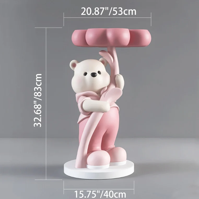 Modern Art Deco Resin Fiberglass Cartoon Bear Clover End Table 1-Tier For Living Room