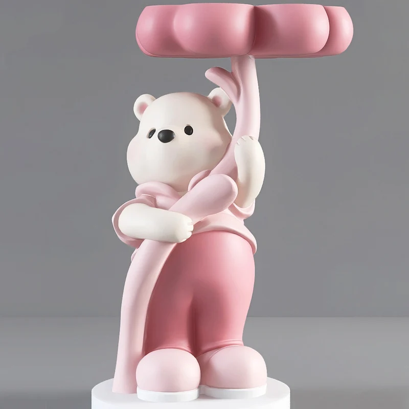 Modern Art Deco Resin Fiberglass Cartoon Bear Clover End Table 1-Tier For Living Room