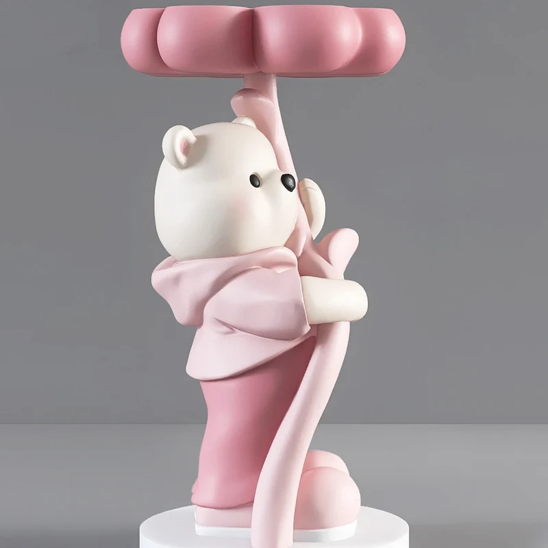 Modern Art Deco Resin Fiberglass Cartoon Bear Clover End Table 1-Tier For Living Room