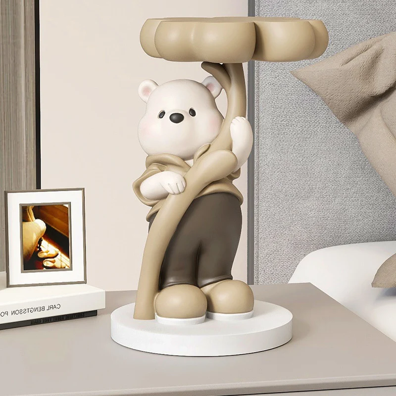 Modern Art Deco Resin Fiberglass Cartoon Bear Clover End Table 1-Tier For Living Room