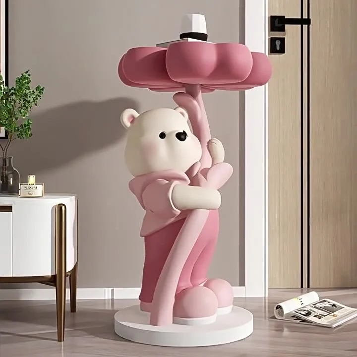 Modern Art Deco Resin Fiberglass Cartoon Bear Clover End Table 1-Tier For Living Room