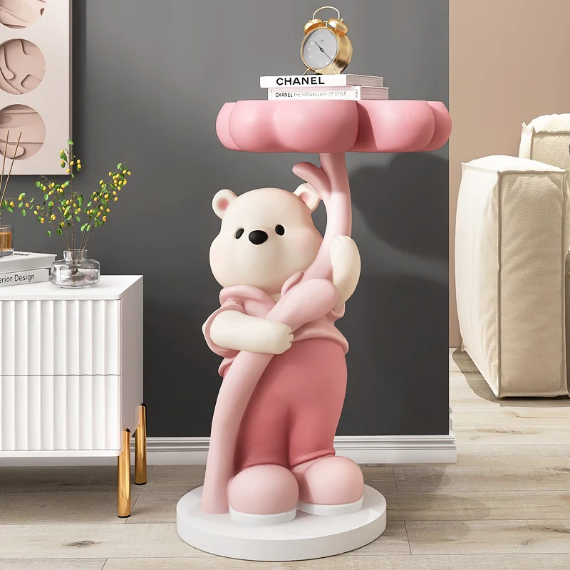 Modern Art Deco Resin Fiberglass Cartoon Bear Clover End Table 1-Tier For Living Room