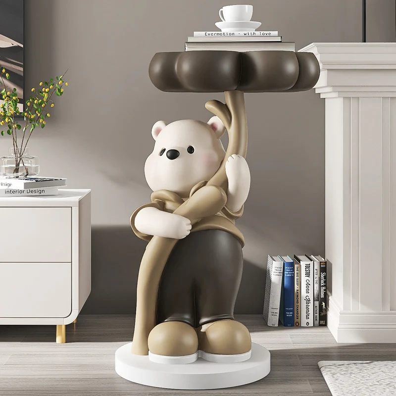 Modern Art Deco Resin Fiberglass Cartoon Bear Clover End Table 1-Tier For Living Room