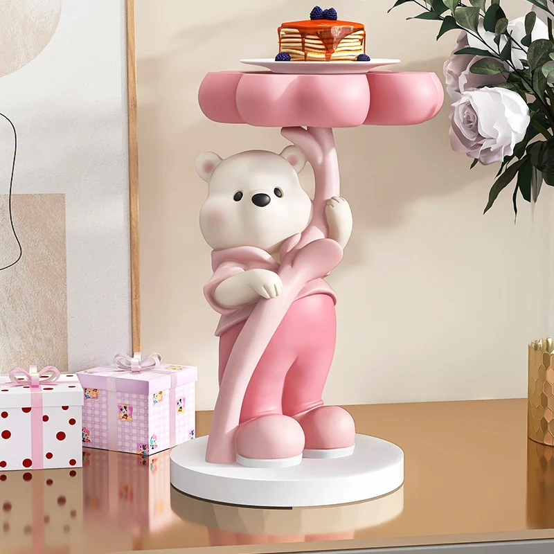 Modern Art Deco Resin Fiberglass Cartoon Bear Clover End Table 1-Tier For Living Room