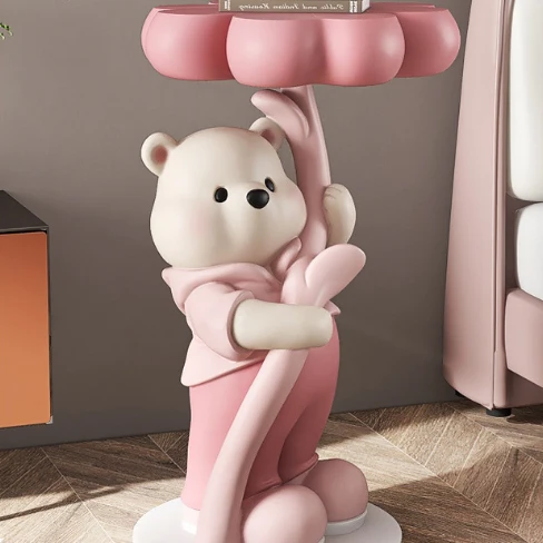 Modern Art Deco Resin Fiberglass Cartoon Bear Clover End Table 1-Tier For Living Room