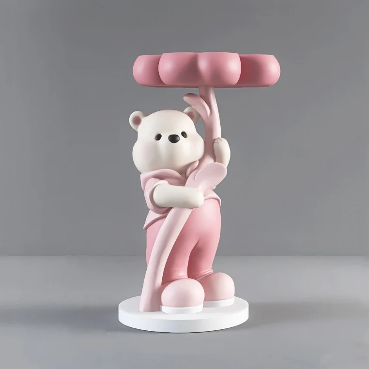 Modern Art Deco Resin Fiberglass Cartoon Bear Clover End Table 1-Tier For Living Room