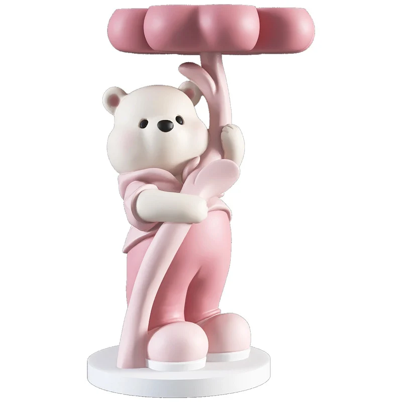 Modern Art Deco Resin Fiberglass Cartoon Bear Clover End Table 1-Tier For Living Room