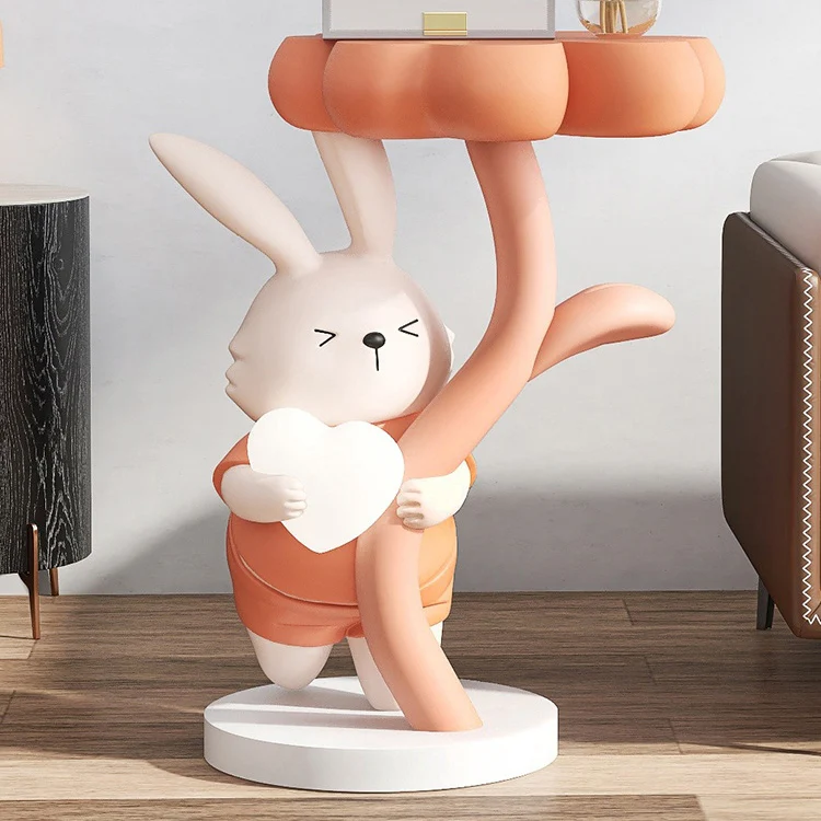 Modern Art Deco Resin Clover Cartoon Rabbit End Table 1-Tier For Living Room