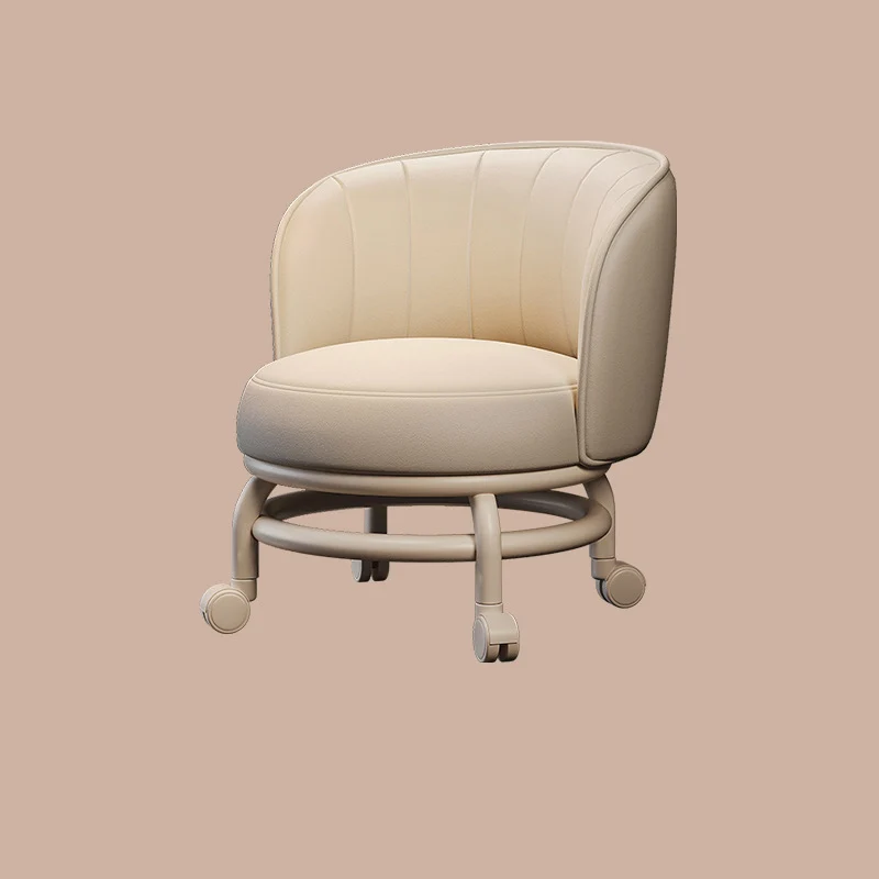 Modern Minimalist Round Iron PU Leather Sponge Movable Low Stool Backrest Armless For Living Room
