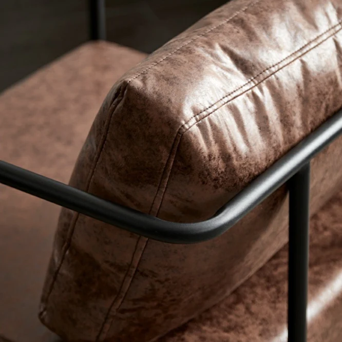 Contemporary Industrial Rectangular Carbon Steel Faux Leather Synthetic Fabric Single Person Accent Chair Backrest Armrest For Living Room