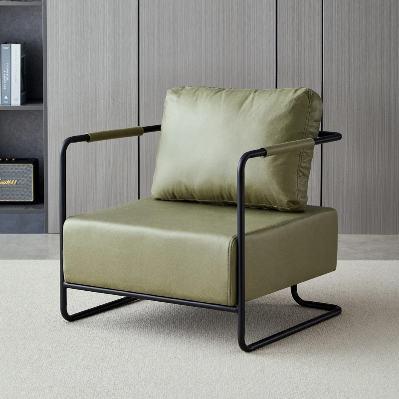 Contemporary Industrial Rectangular Carbon Steel Faux Leather Synthetic Fabric Single Person Accent Chair Backrest Armrest For Living Room