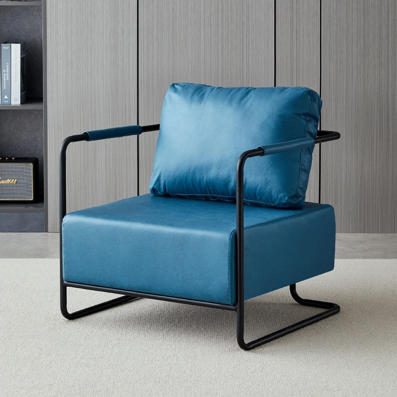 Contemporary Industrial Rectangular Carbon Steel Faux Leather Synthetic Fabric Single Person Accent Chair Backrest Armrest For Living Room