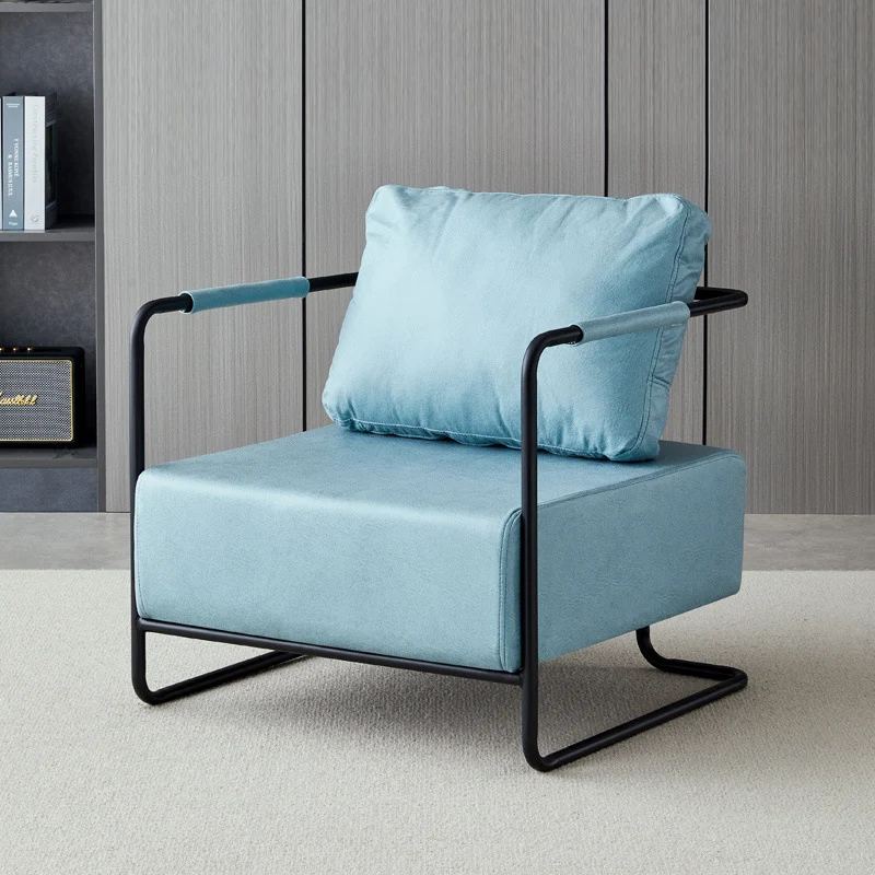 Contemporary Industrial Rectangular Carbon Steel Faux Leather Synthetic Fabric Single Person Accent Chair Backrest Armrest For Living Room