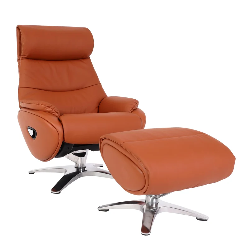 Fauteuil de relaxation avec repose-pieds fonction inclinable rotatif en cuir véritable marron 04_0006823