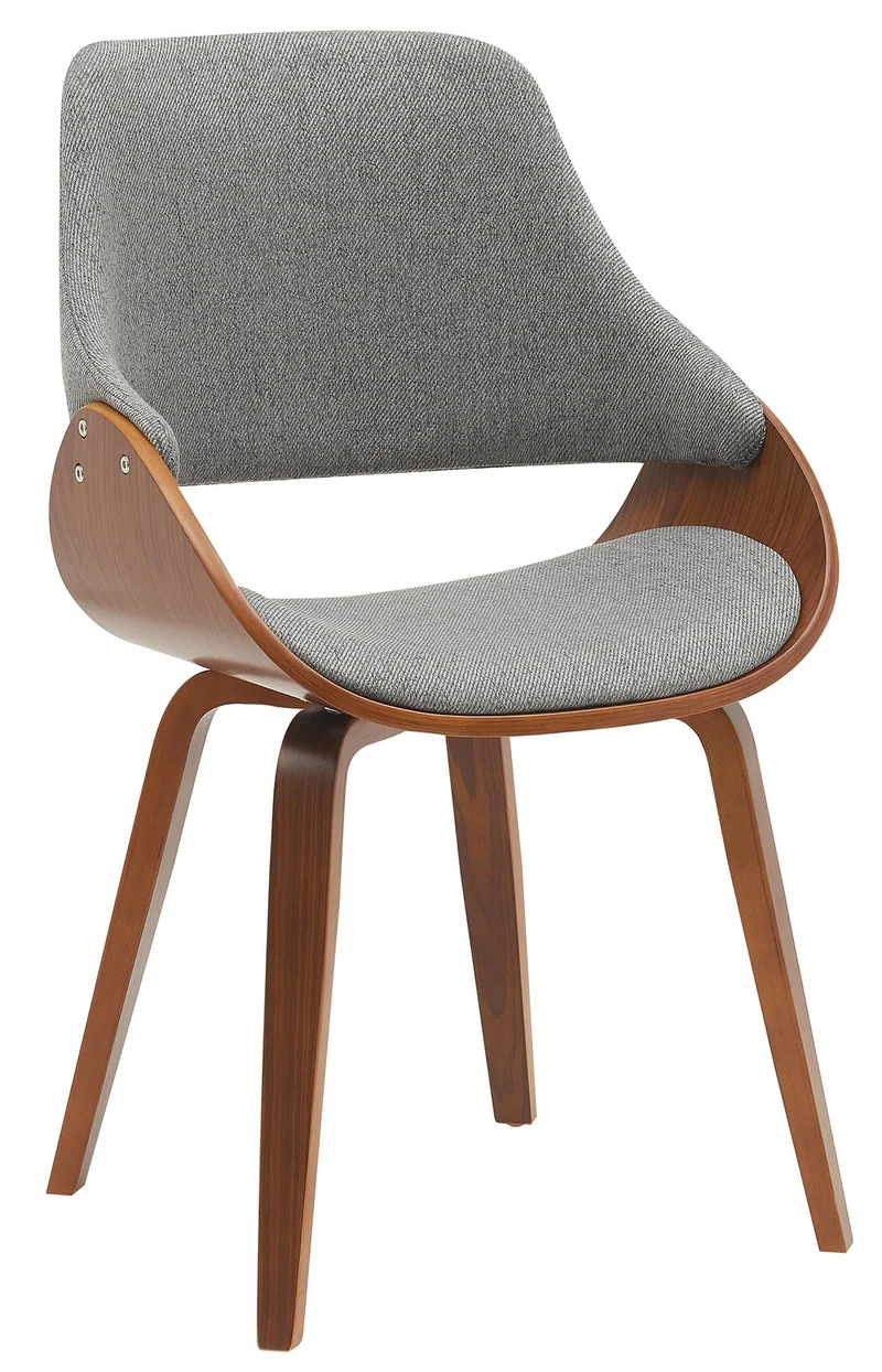 Chaise de salle à manger x1 design scandinave en bois courbé couleur noyer et tissu gris 10_0007707