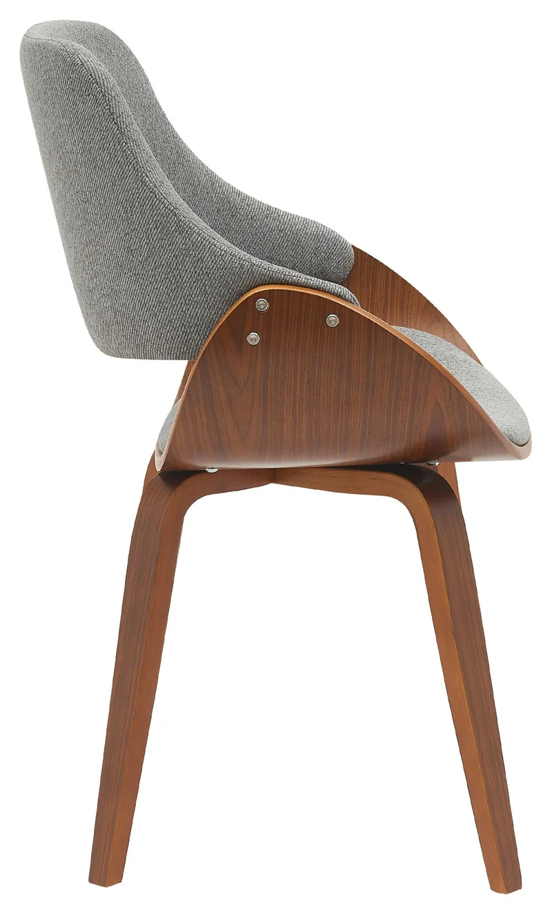 Chaise de salle à manger x1 design scandinave en bois courbé couleur noyer et tissu gris 10_0007707