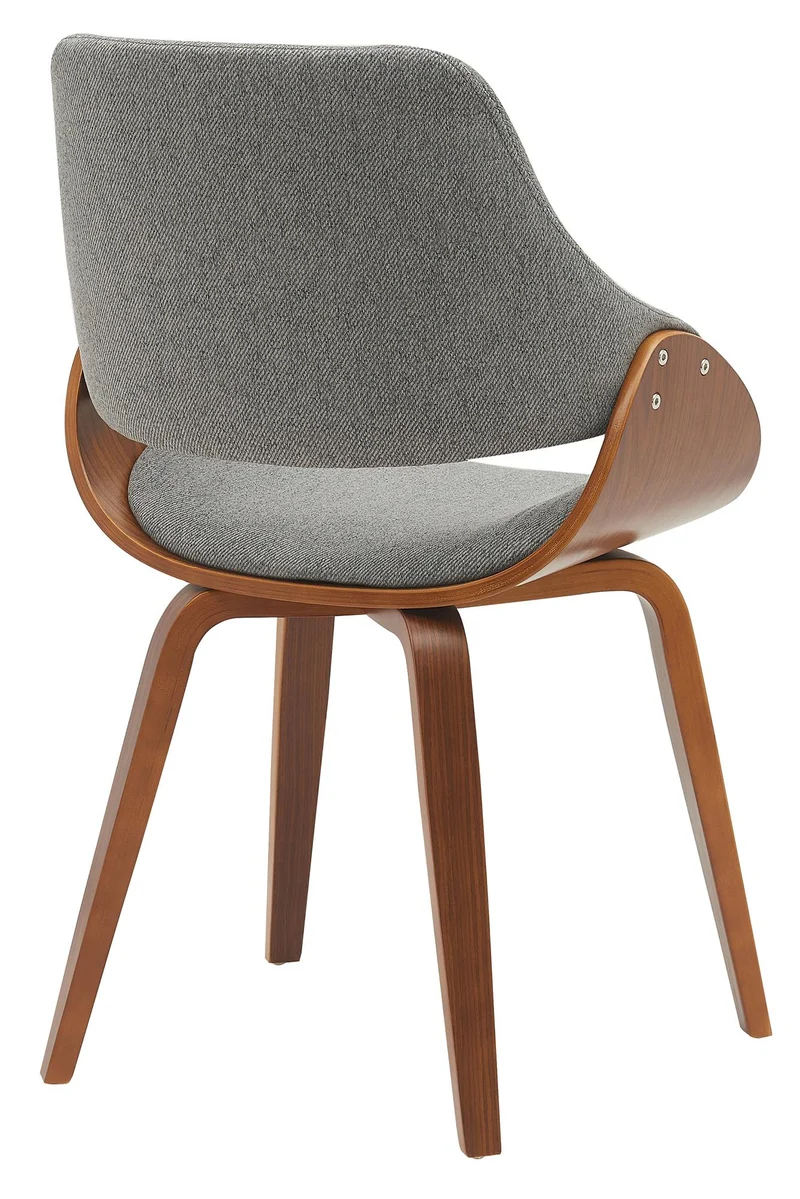 Chaise de salle à manger x1 design scandinave en bois courbé couleur noyer et tissu gris 10_0007707