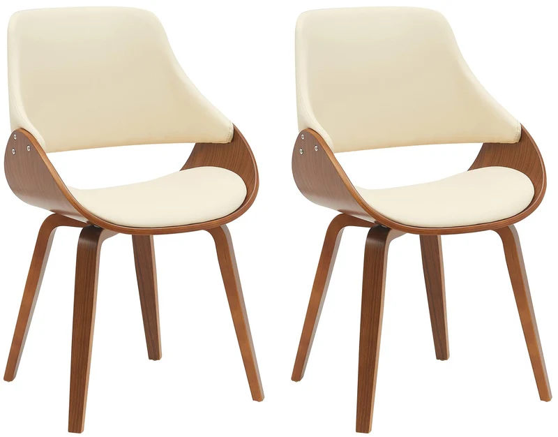 Chaises de salle à manger x2 design scandinave en bois courbé couleur noyer et PVC crème 10_0007600