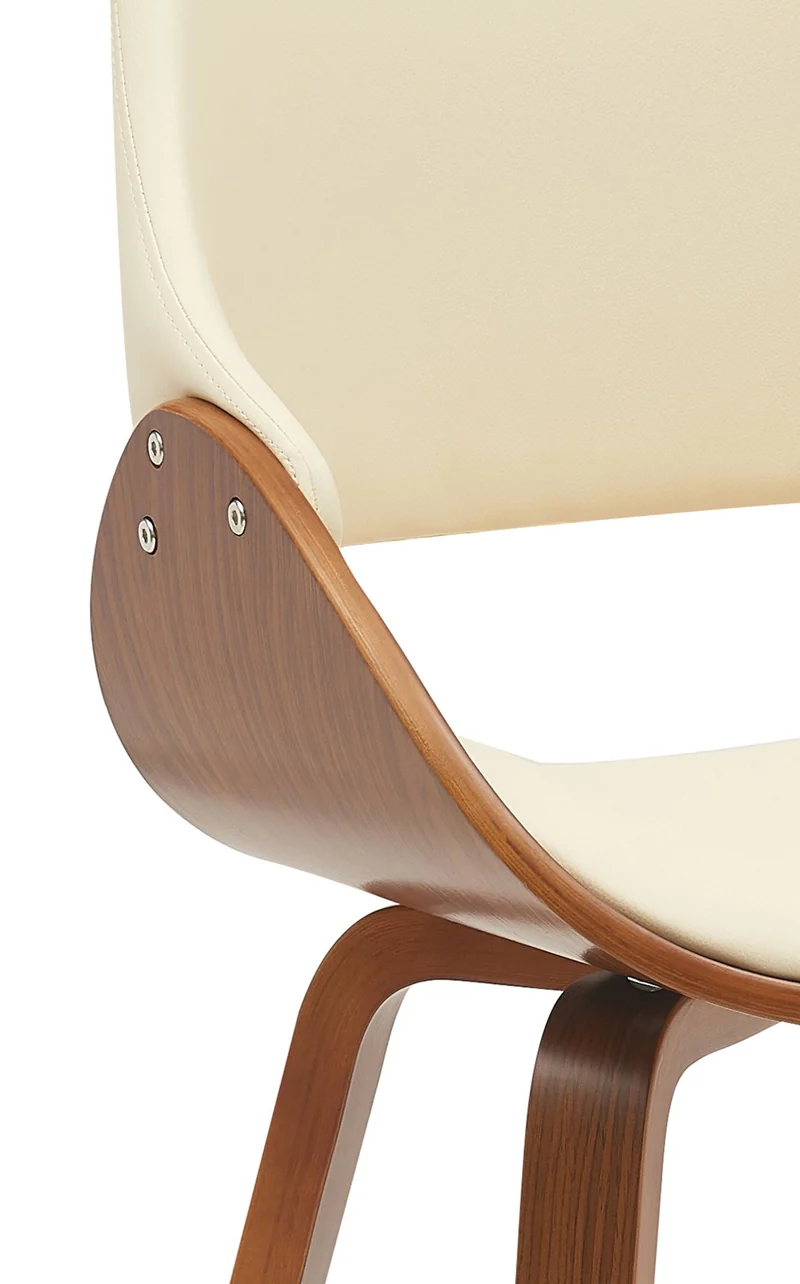 Chaises de salle à manger x2 design scandinave en bois courbé couleur noyer et PVC crème 10_0007600
