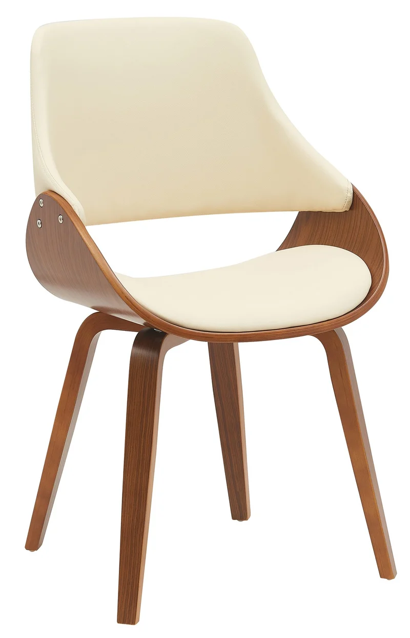 Chaise de salle à manger x1 design scandinave en bois courbé couleur noyer et PVC crème 10_0007352