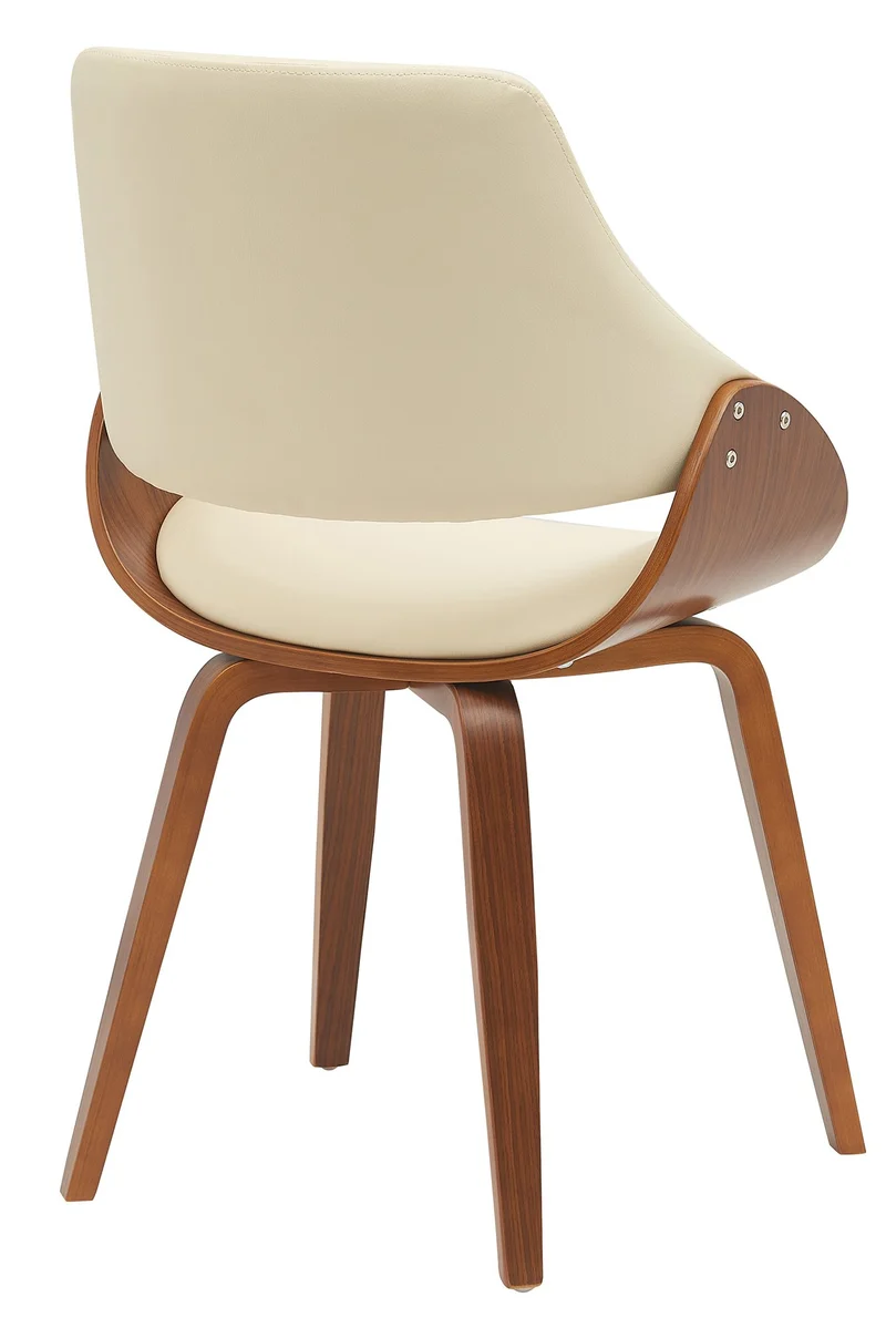 Chaise de salle à manger x1 design scandinave en bois courbé couleur noyer et PVC crème 10_0007352