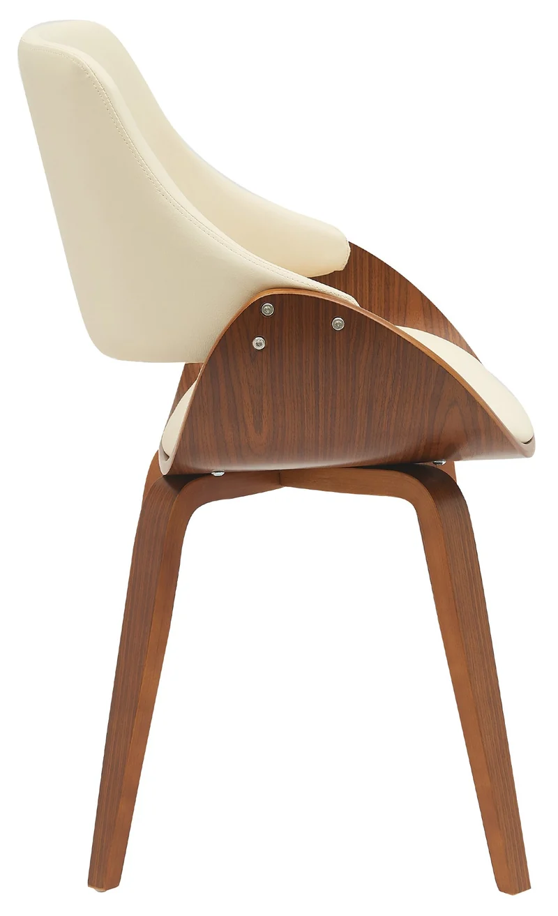 Chaise de salle à manger x1 design scandinave en bois courbé couleur noyer et PVC crème 10_0007352