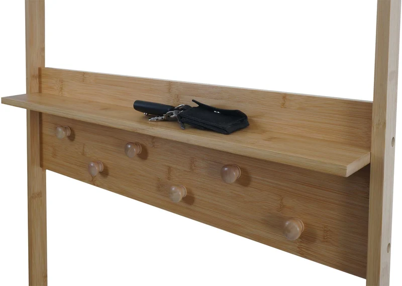 Porte-manteau sur pied en bambou vestiaire avec banc et étagère à chaussures 170 x 70 x 31 cm 04_0009774