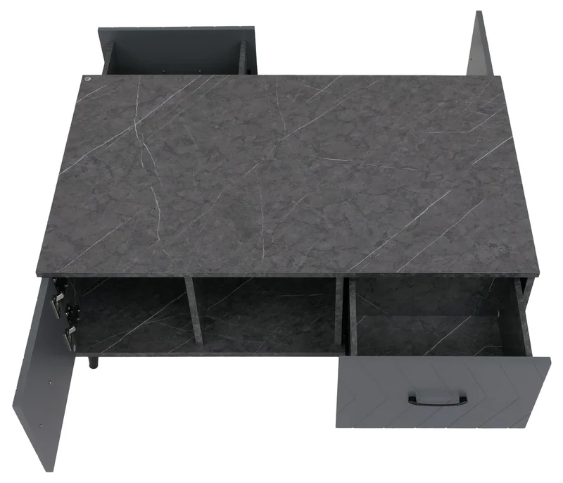 Table basse rectangulaire avec tiroirs motif chevrons et effet marbre gris 103 cm 42 x 103 x 60 cm finition mate en MDF gris 04_0009784