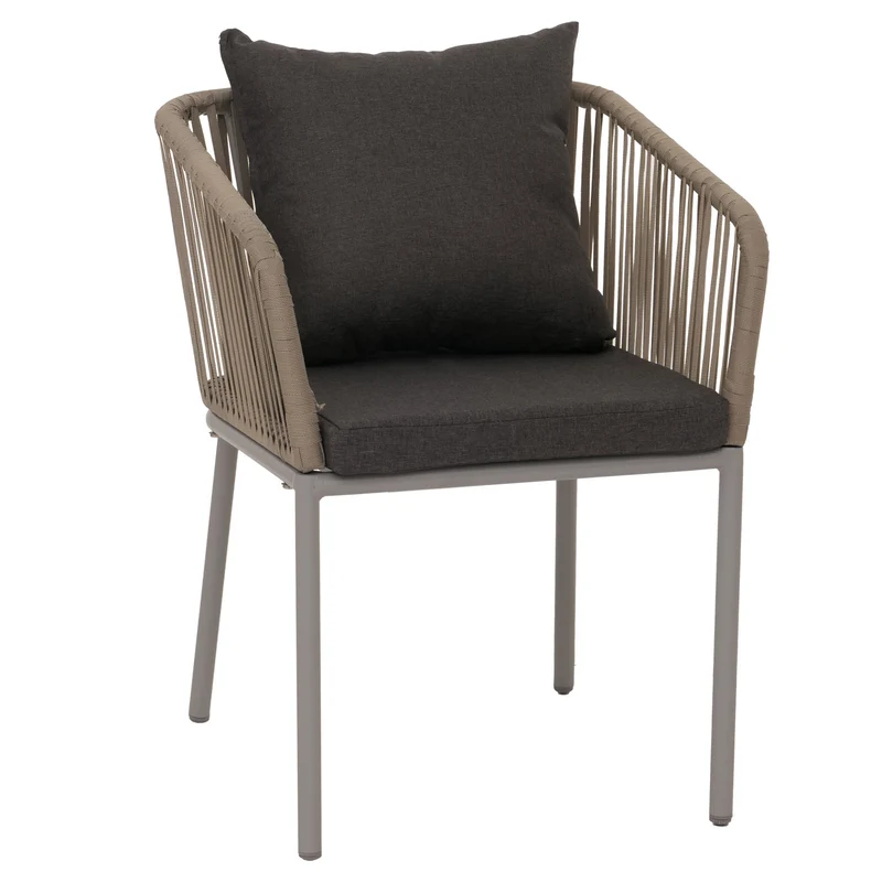 Ensemble de mobilier de jardin avec table rectangulaire et 4 chaises en aluminium gris et coussin gris foncé 04_0009791