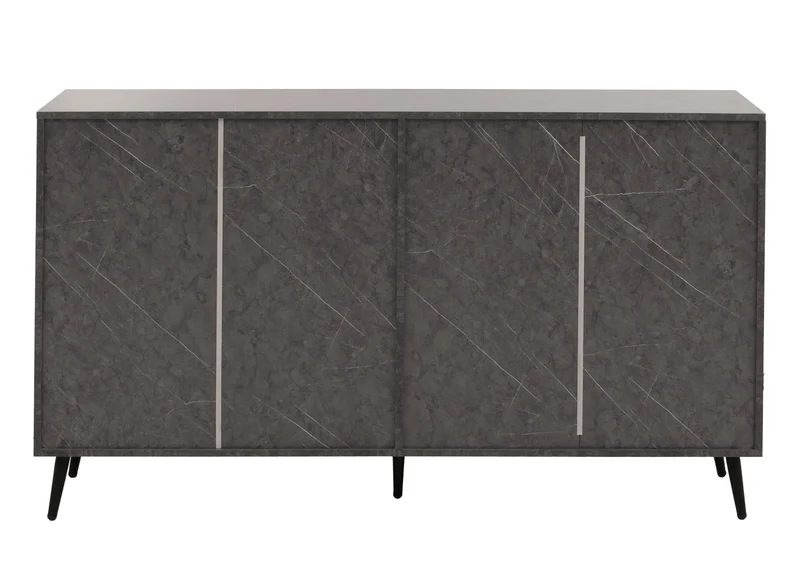 Buffet moderne 150 cm effet marbre gris meuble de rangement 4 portes motif chevrons surface anti-rayures pieds bois massif 04_0009787