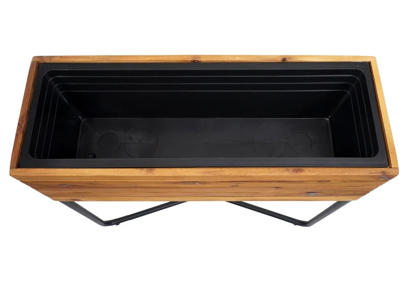 Bac à fleurs sur pied rectangulaire 60x62x22 cm en bois d’acacia et structure stable avec pieds en acier 04_0010297