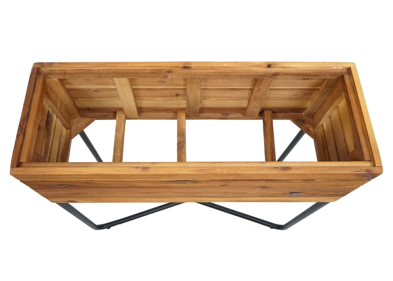 Bac à fleurs sur pied rectangulaire 60x62x22 cm en bois d’acacia et structure stable avec pieds en acier 04_0010297