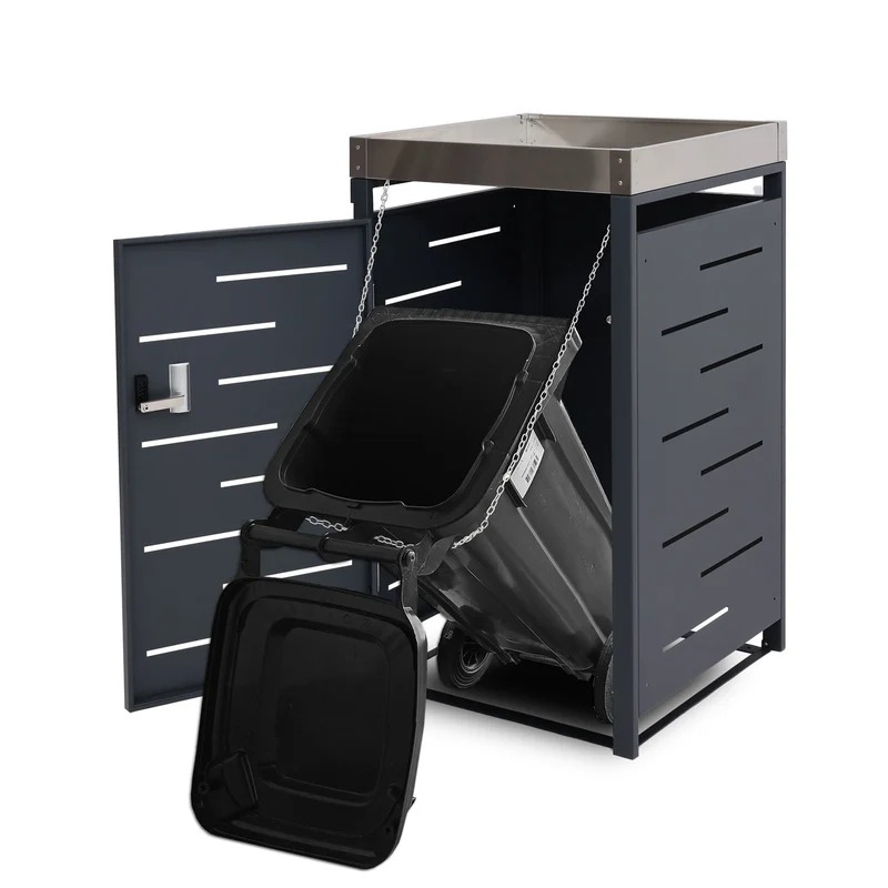 Cache-poubelle extérieur pour 1 bac 80/120L 110x60x62 cm avec bac à plantes acier et inox 04_0010367