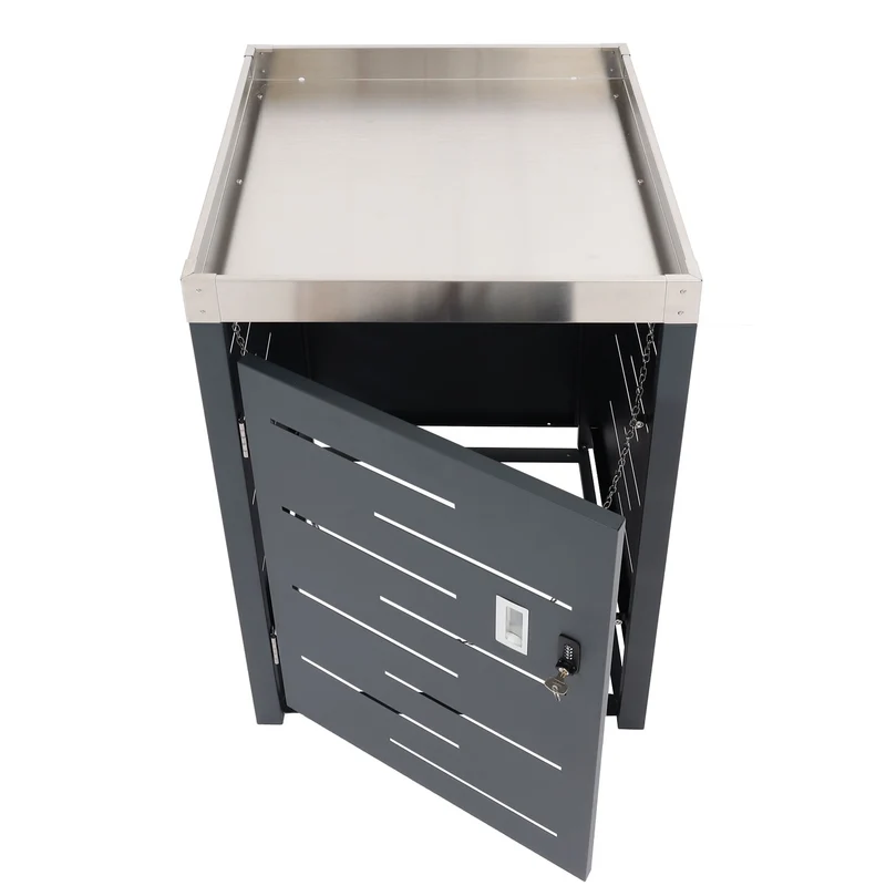 Cache-poubelle extérieur pour 1 bac 80/120L 110x60x62 cm avec bac à plantes acier et inox 04_0010367