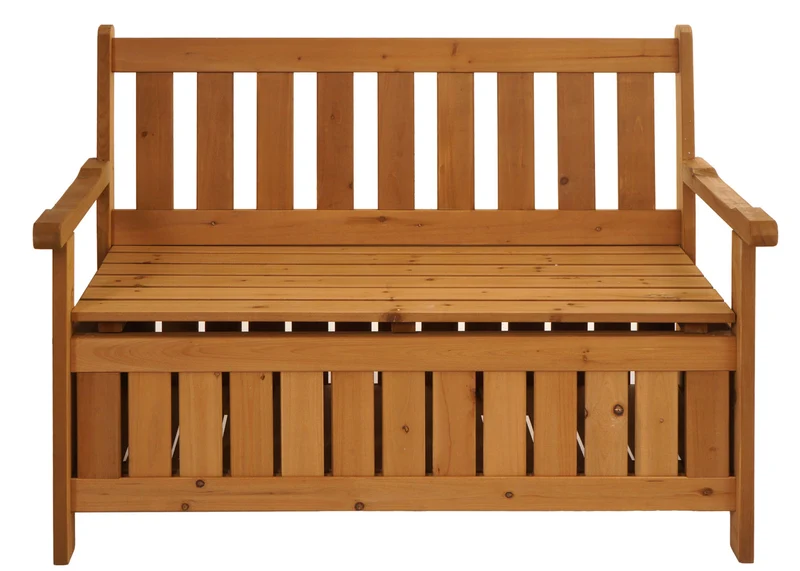 Banc de jardin 2 places avec accoudoirs coffre 2 places 85 x 115 x 58 cm en bois marron 04_0010253