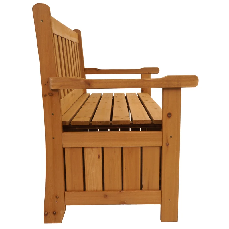 Banc de jardin 2 places avec accoudoirs coffre 2 places 85 x 115 x 58 cm en bois marron 04_0010253
