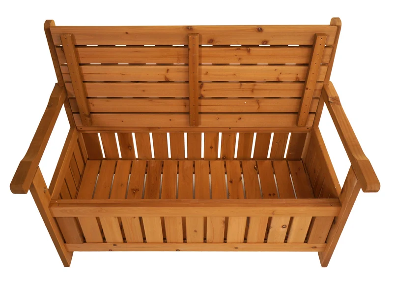 Banc de jardin 2 places avec accoudoirs coffre 2 places 85 x 115 x 58 cm en bois marron 04_0010253