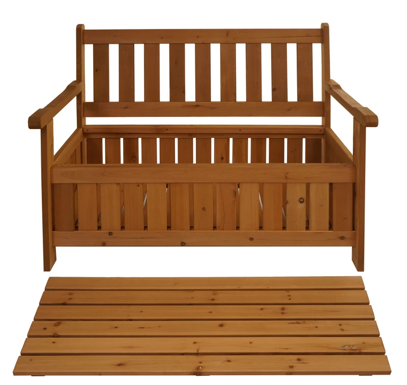 Banc de jardin 2 places avec accoudoirs coffre 2 places 85 x 115 x 58 cm en bois marron 04_0010253