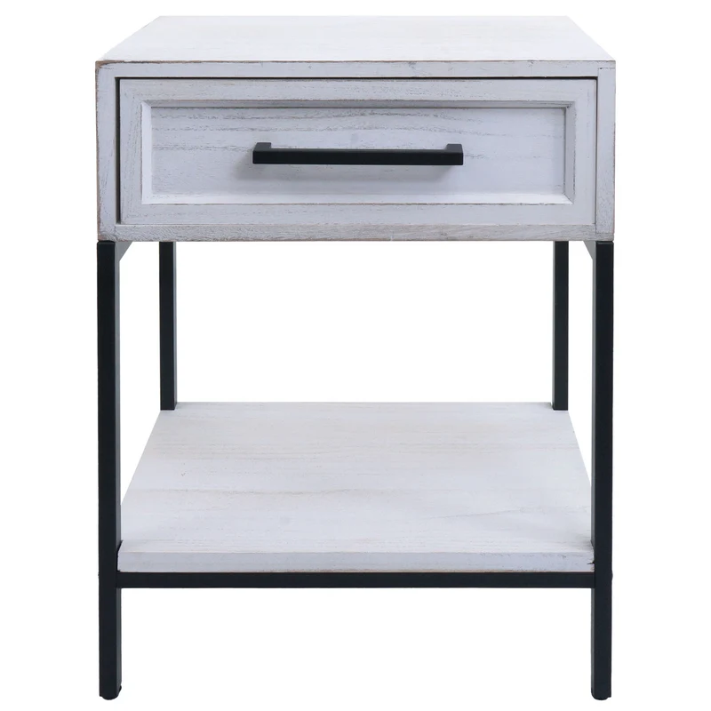Table de chevet avec rangement pratique style contemporain chambre 59 x 43 x 36 cm en bois blanc 04_0009733
