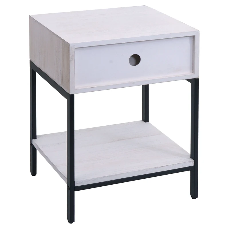Table de chevet avec rangement pratique style contemporain chambre 59 x 43 x 36 cm en bois blanc 04_0009733