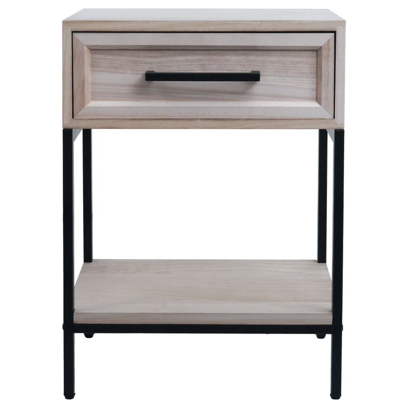 Table de nuit en bois pratique avec tiroir et espace de rangement 59 x 43 x 36 cm en paulownia naturel 04_0009734