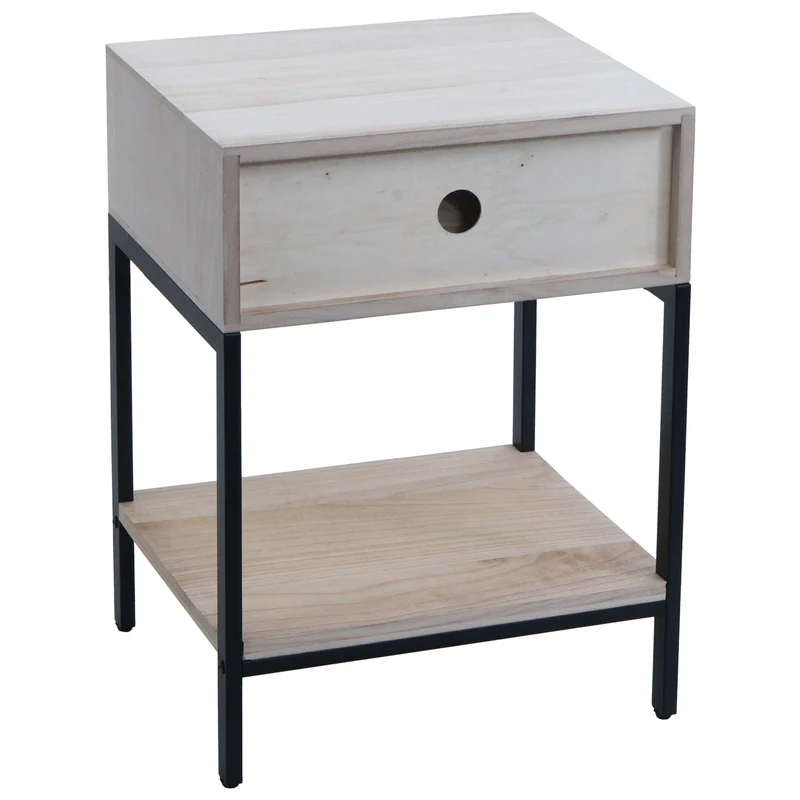Table de nuit en bois pratique avec tiroir et espace de rangement 59 x 43 x 36 cm en paulownia naturel 04_0009734