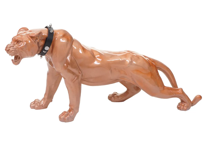 Statue décorative léopard 59 cm en résine polyresin finition antique brillante avec collier intérieur et extérieur 04_0011326