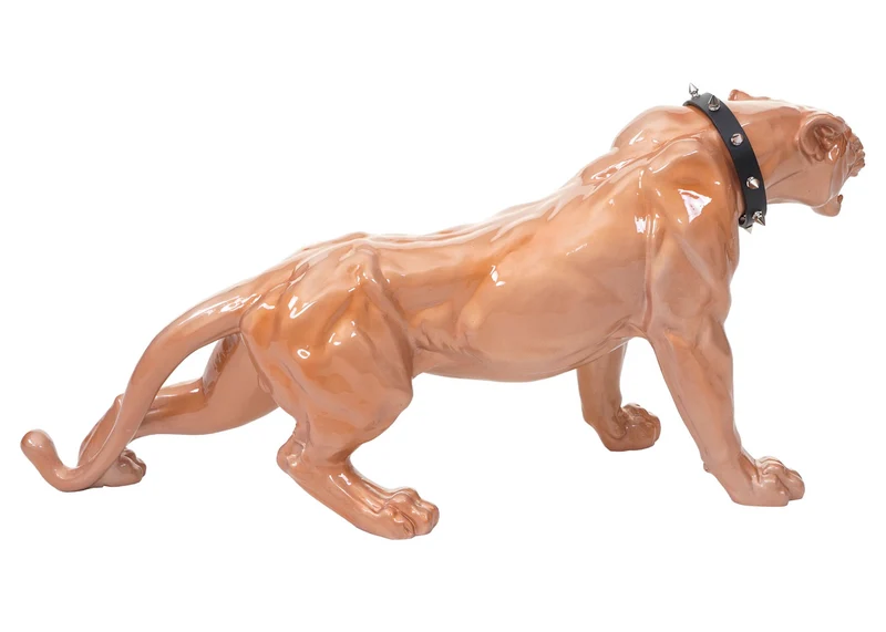 Statue décorative léopard 59 cm en résine polyresin finition antique brillante avec collier intérieur et extérieur 04_0011326