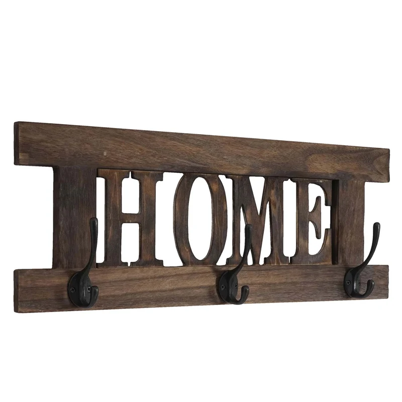 Lot de 2 panneaux porte-manteaux muraux style vintage avec crochets doubles home & family en bois paulownia marron 04_0011395