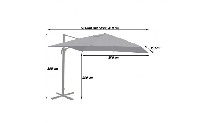 Parasol déporté professionnel 3,5 x 3,5 m en aluminium et polyester 220 g/m² avec pied et croisillon anthracite 04_0011035