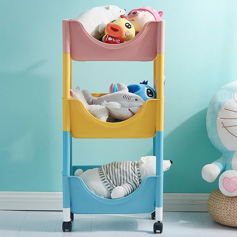 Contemporary Scandinavian PP End Table With Wheels 3-Tier Toy & Snack Storage Rack For Living Room