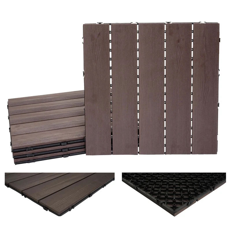 Lot de 4 dalles en WPC pour terrasse extérieur 50 x 50 cm design moderne souple et durable en plastique brun 04_0010817