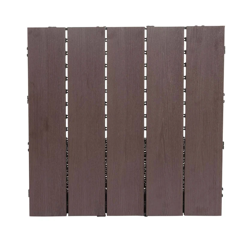 Lot de 4 dalles en WPC pour terrasse extérieur 50 x 50 cm design moderne souple et durable en plastique brun 04_0010817