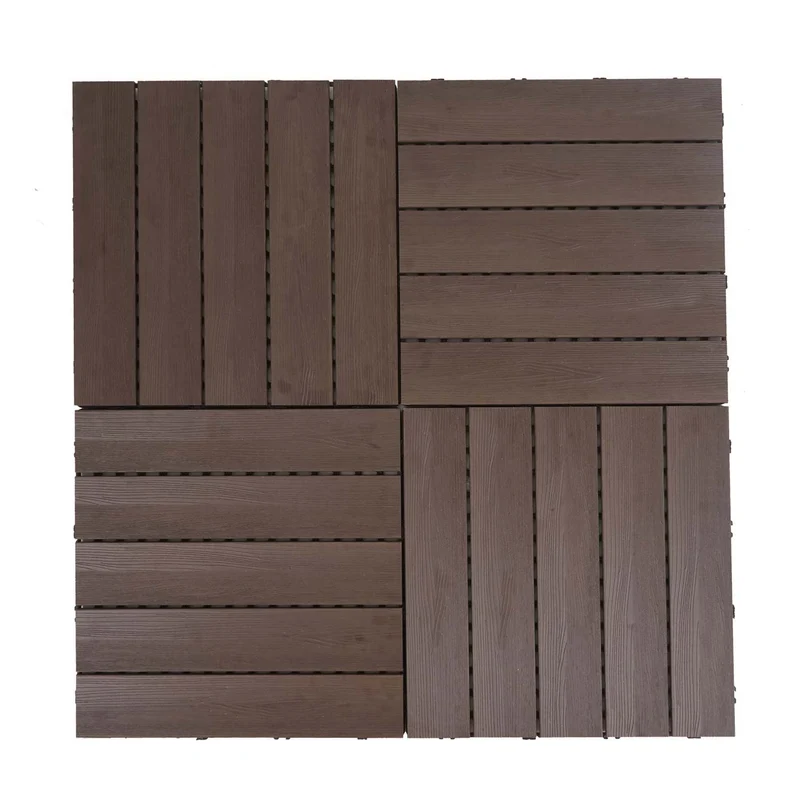 Lot de 4 dalles en WPC pour terrasse extérieur 50 x 50 cm design moderne souple et durable en plastique brun 04_0010817